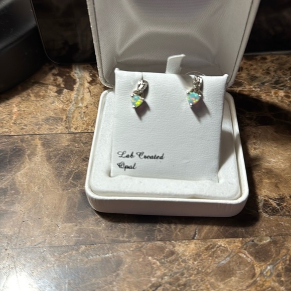 Lab Created Opal Silver Earrings – Green Gemstone Sparkly Studs” - Picture 4 of 5